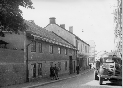 Sevedegatan 1956 Gullbergs byggs till höger.
T.E