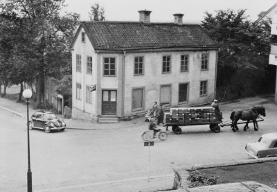 Korsningen Järnvägsallén - Stångågatan - Storgatan 1950-talet. T.E.