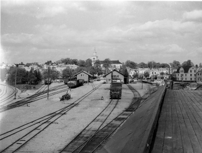 Vimmerby bangård sedd från kolbryggan (1950-talet?).
