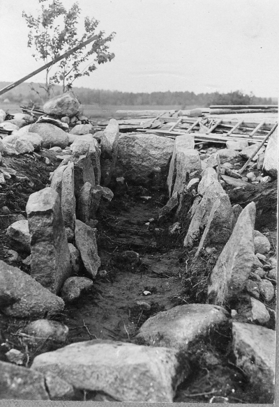 Forngravarne 
Hällkista vid lägenheten Hällerum, Vimmerby stadsmark utgrävd 1931 av Harald Hansson Gamleby. 
Hällkistan fullt utgrävd, sedd från söder.
Ålder omkring 4000 år.
Den 12/6 1931