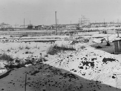 Folkhögskolans byggstart. Här anlades sedemera Sibeliusgatan 1957-59.