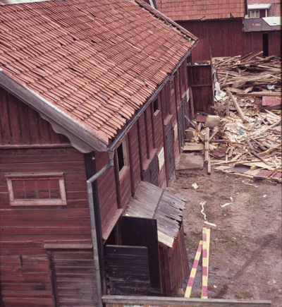 Kvarteret Grönsiskan under rivning 1970(?)