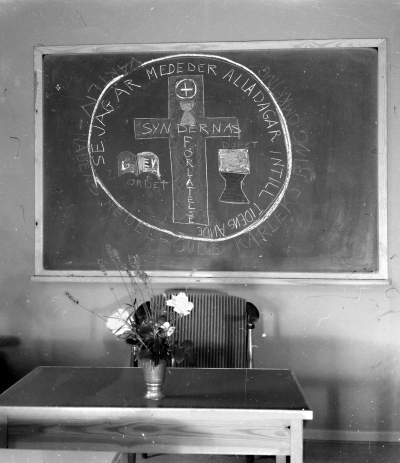 Denna teckning gjorde Kyrkoherde Anders Andrae för läsbarnen samma dag som han avled 14/7 - 1961     T.E.