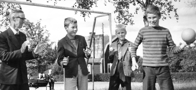 Från vänster  Algot Björk, Folkskolärare vid Källsåkra skola, Vimmerby, Staffan Gustavsson,  Kent Johansson och  Sören Karlsson.