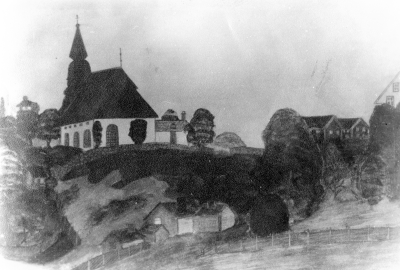 Efter en akvarell, husens placering stämmer inte!     T.E.