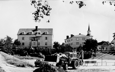 Rudaområdet Domus bygger 1971 Västra Tullportsgatan, till vänster Park Hotell.  T.E.