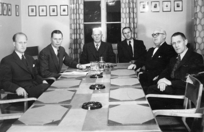 Vimmerby Brandstyrelse.Från vänster 1. Bengt Hultqvist, 2. Oskar Blomberg, 3. Gunnar Persson, 4. ?, 5. George Cederfelt, 6. Thorvald Eriksson. 