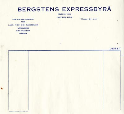 Bilder från Bergstens som drev både åkeri och leksaksaffär. 

Vissa av bilderna publicerade i kategorin Adderade bilder 2021

Martin Bergsten hade ett handikapp och kunde inte gå. Han växte upp och visade sig vara mycket påhittig och energisk. När han var 17 år gick hans mamma till borgmästaren på rådhuset och bad om ett lån på 200 kronor som skulle användas som startkapital för Martin. Så startades M. Bergstens Slöjd- och leksaksaffär i Vimmerby år 1901. Affärsrörelsen utvecklades alltmer, samtidigt som Martin hade en pilodling intill lokstallet i Vimmerby ett stycke från nuvarande järnvägsstationen.Av pilträmaterialet tillverkade yngste brodern Sjunne Bergsten, korgar som sedan såldes i affären. Martin hade även i kompanjonskap en mindre snickeriverkstad. I denna snickeriverkstad tillverkades allehanda leksaker och hushållsgrejer, som såldes i parti och minut.
Martin öppnade filialer i Kisa, Mariannelund och Gamleby. När depressionen kom 1930 avvecklades filialerna. Därefter började Martin fundera över nya idéer, han beslöt sig för att starta en expressrörelse. När Martin avled i december 1943 fanns jämte affären en omfattande expressrörelse med två lastbilar och fem hästskjutsar. Affären överläts till nya ägare 1944 och sonen Stig drev expressbyrån vidare, efterhand byttes hästarna ut mot bilar och traktorer. Den 1 januari 1960 övertogs Bergstens Expressbyrå av Vimmerbyortens Lastbilscentral.
